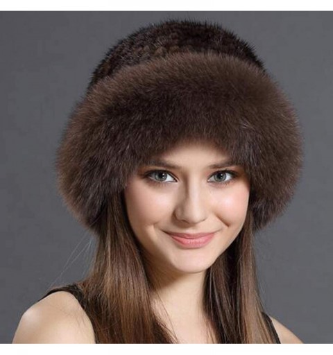 Skullies & Beanies Womens Winter Hat Knitted Mink Real Fur Hats with Fox Brim - Brown - CI192SQR48U $41.85