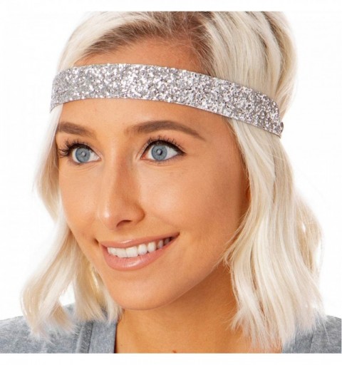 Headbands Women's Adjustable Non Slip Wide Bling Glitter Headband Silver Multi Pack - Silver & Seafoam 2pk - CJ195E8NIME $9.75