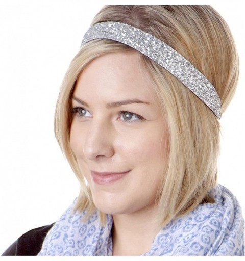 Headbands Women's Adjustable Non Slip Wide Bling Glitter Headband Silver Multi Pack - Silver & Seafoam 2pk - CJ195E8NIME $9.75