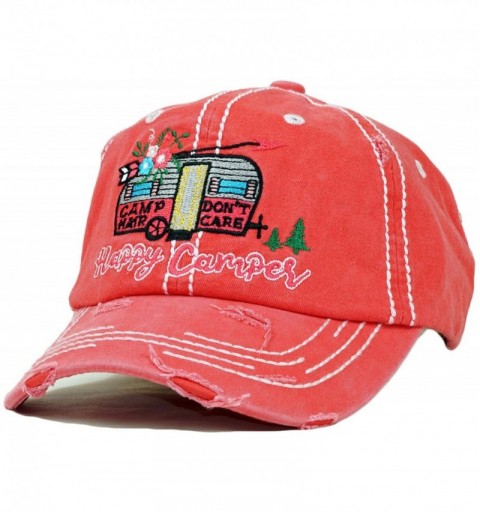 Baseball Caps Vintage Ball Caps for Women Mama Bear Dog Mom Washed Cap - Happy Camper- Coral - CC18ZYGE0RS $33.24