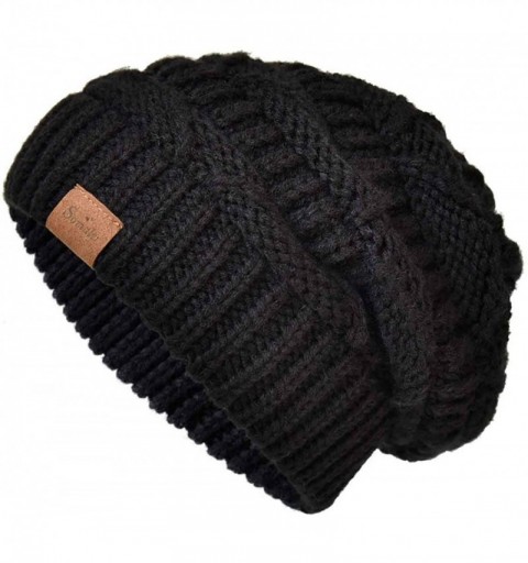 Skullies & Beanies Knit Beanie Hat for Women Oversize Chunky Winter Slouchy Beanie Hats Ski Cap - Black - CH18ADSZ7TQ $20.72