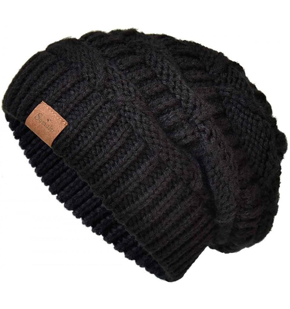 Skullies & Beanies Knit Beanie Hat for Women Oversize Chunky Winter Slouchy Beanie Hats Ski Cap - Black - CH18ADSZ7TQ $8.74