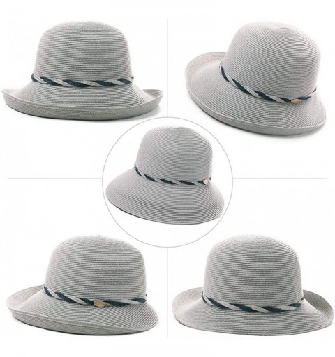 Sun Hats Womens Wide Roll Up Brim Packable Straw Sun Cloche Hat Fedora Summer Beach 55-58cm - Gray_00011 - CH18QEWM25R $12.85