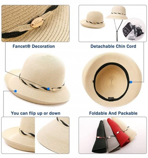 Sun Hats Womens Wide Roll Up Brim Packable Straw Sun Cloche Hat Fedora Summer Beach 55-58cm - Gray_00011 - CH18QEWM25R $12.85