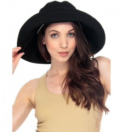 Sun Hats Women's Sun Protective Foldable Wide Brim Cotton Bucket Hat - Black - CZ12DDHRP1Z $12.13