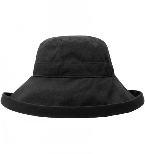 Sun Hats Women's Sun Protective Foldable Wide Brim Cotton Bucket Hat - Black - CZ12DDHRP1Z $12.13
