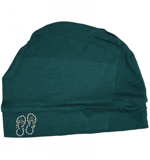 Skullies & Beanies Womens Soft Sleep Cap Comfy Cancer Hat with Studded Flip-Flops Applique - Hunter - CX12O5PS1JL $10.91
