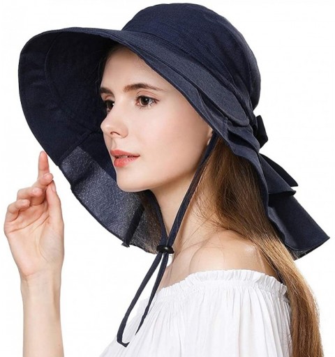 Sun Hats Summer Ladies UPF 50 Sun Hats for Women Wide Brim Packable with Neck Protection Chin Strap Adjustable - 16031navy - ...