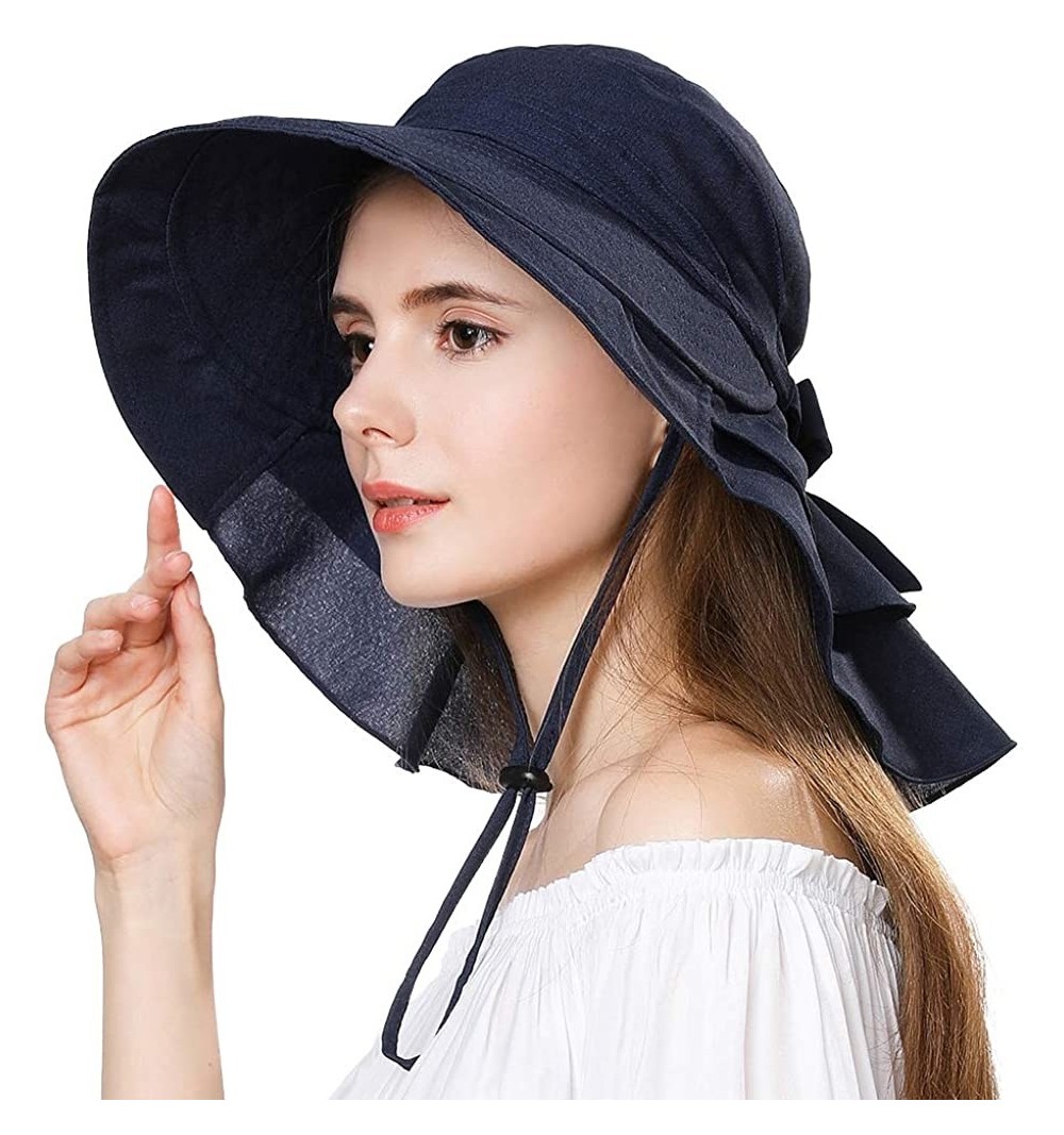 Sun Hats Summer Ladies UPF 50 Sun Hats for Women Wide Brim Packable with Neck Protection Chin Strap Adjustable - 16031navy - ...