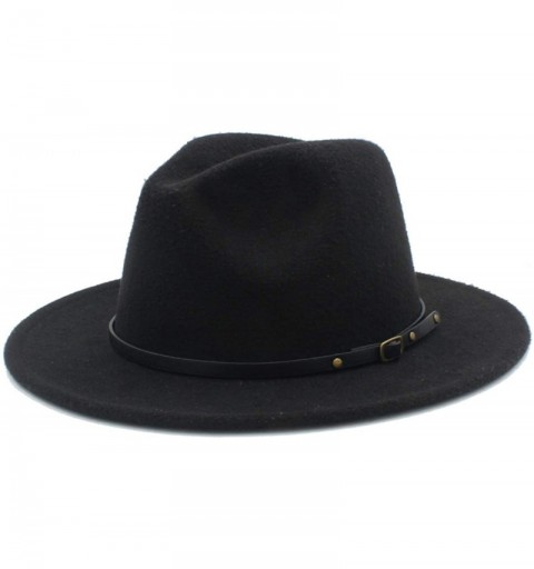 Fedoras 100% Wool Women Men Outback Fedora Hat with Wide Brim Gangster Trilby Felt Jazz Church Godfather Cap - Light Gray - C...