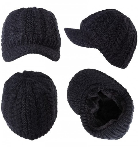 Skullies & Beanies Womens Knit Newsboy Cap Warm Lined Winter Hat 100% Soft Acrylic with Visor - 89229_black1 - CJ1923EY8NQ $8.71