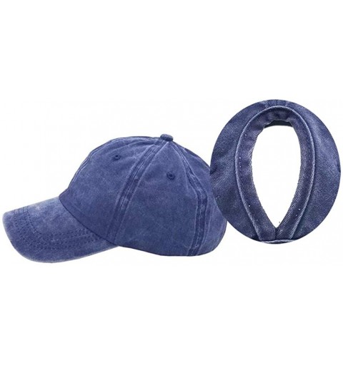 Baseball Caps Ponytail-Baseball-Hat Women Messy-Bun-Hat Cap - Washed Distressed - Ponytai Blue - CG18H8RYHTU $11.70
