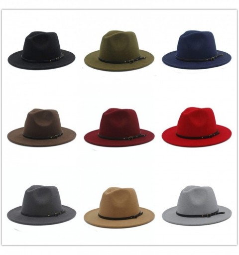 Fedoras 100% Wool Women Men Outback Fedora Hat with Wide Brim Gangster Trilby Felt Jazz Church Godfather Cap - Light Gray - C...
