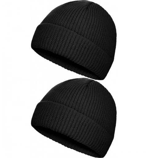 Skullies & Beanies 2 Pieces Winter Trawler Beanie Hat Short Fisherman Skullcap Knit Cuff Beanie Cap for Men Daily Wearing - B...