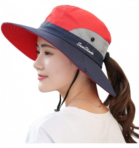 Sun Hats Women's Outdoor UV Protection Foldable Mesh Wide Brim Beach Fishing Hat - Navy - CW18CK4CWLZ $14.91