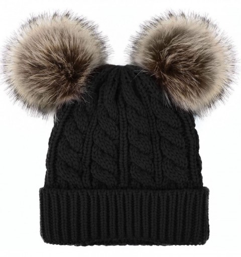 Skullies & Beanies Women Winter Cable Knit Fleece Lined Warm Pom Pom Beanie Hat - A_black Coffee Ball_twist - C618TGTWYNS $11.87