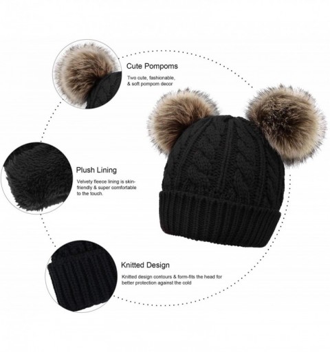 Skullies & Beanies Women Winter Cable Knit Fleece Lined Warm Pom Pom Beanie Hat - A_black Coffee Ball_twist - C618TGTWYNS $11.87