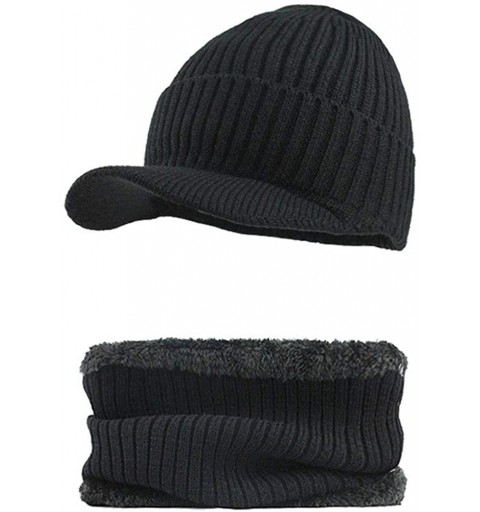 Skullies & Beanies Men Women Winter Hat Scarf Set Warm Knit Visor Beanie Hat and Neck Warmer with Fleece Lining Soft Newsboy ...
