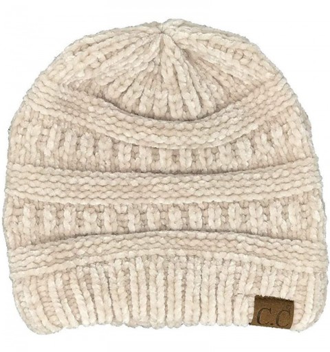 Skullies & Beanies Solid Ribbed Beanie Slouchy Soft Stretch Cable Knit Warm Skull Cap - A Chenille Beige - CF18EQXWGEX $11.61