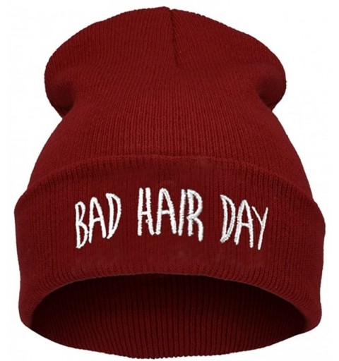 Skullies & Beanies Beanie Hat Women Men Winter Warm Black Bad Hair Day Oversized - Red - CV11HM7V60J $9.46