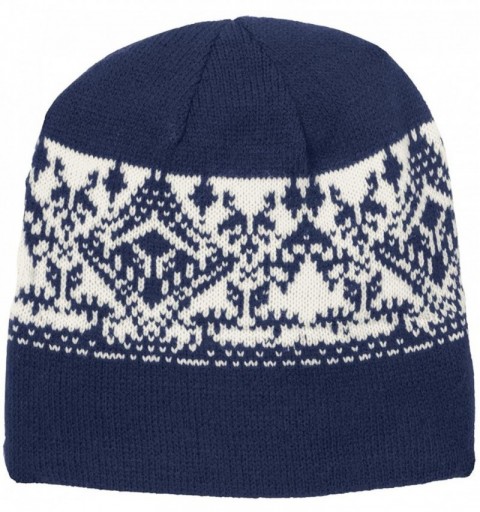 Skullies & Beanies Classic Nordic Patterned Beanies in - Navy/ Cream - CE11Q5DUU9J $14.31