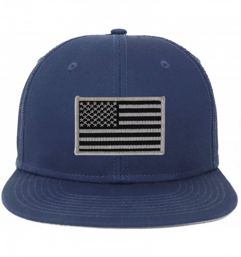 Baseball Caps Oversize XXL Black Grey USA Flag Patch Flatbill Mesh Snapback Cap - Navy - CD18LSRCY7G $22.23