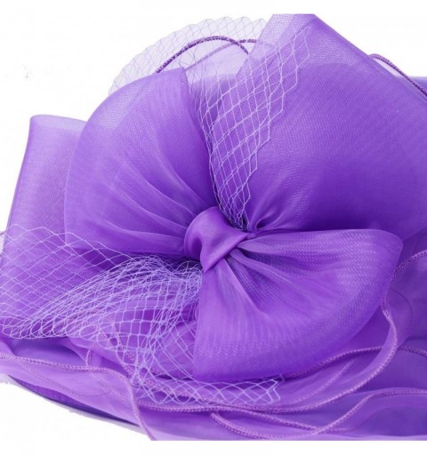 Sun Hats Women Kentucky Derby Church Dress Organza Hat Wide Brim Flat Hat S601 - S601-purple - CJ18N966ZET $20.87