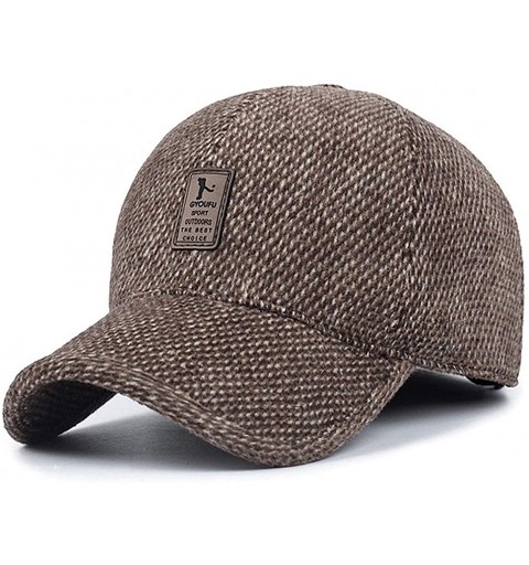 Baseball Caps Men's Winter Wool Baseball Cap with Earflaps Warm Hat for Cold Weather - Coffee - CL193E4L473 $13.59