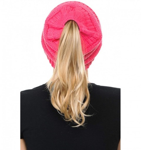 Skullies & Beanies Cable Knit Beanie Messy Bun Ponytail Warm Chunky Hat - Multi 8 - C918Y5DUHAT $18.80