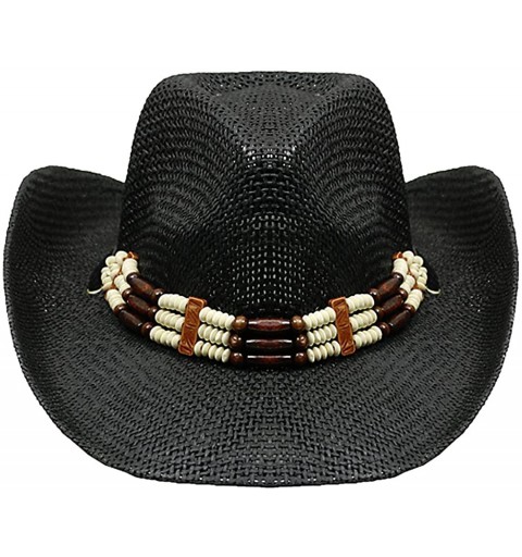 Cowboy Hats Silver Fever Woven Cowboy Hat Triple Beaded Leather Band & Chin Strap - Black - CI12BWNOIDZ $52.35