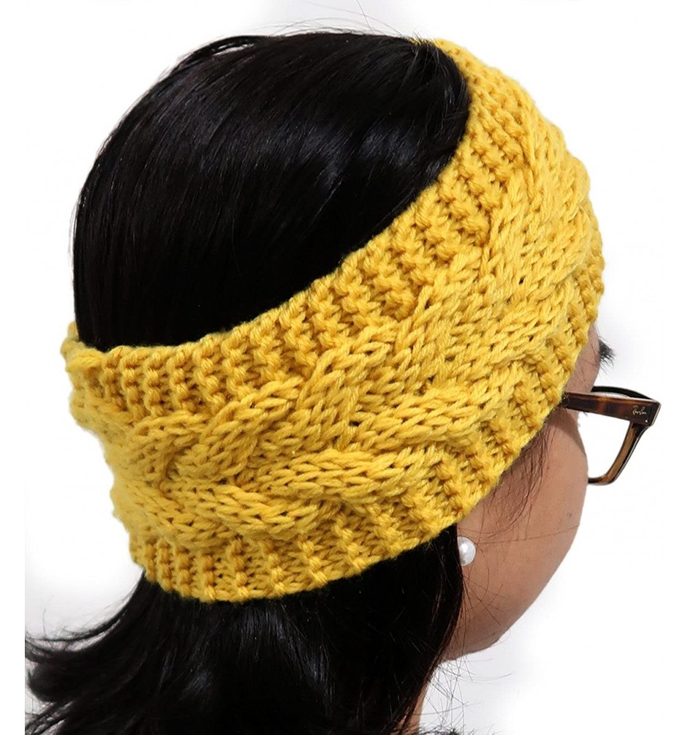 Cold Weather Headbands Women's 2018 Fashion Knit Crochet Twist Headband Ear Warmer Hair Band - Yellow - CC188AU6ZS9 $12.20