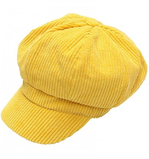 Newsboy Caps Women's Octagonal Hat Cotton Corduroy Newsboy Cap Gatsby Ivy Hat - Yellow - CC18Z8G8EU5 $16.92