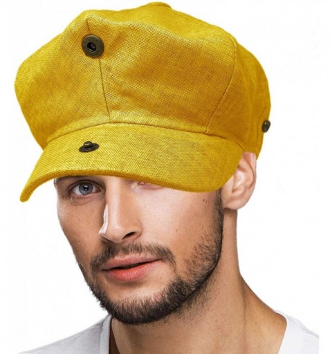 Newsboy Caps Men's 100% Linen Snap Front Newsboy Drivers Cabbie Gatsby Apple Cap Hat - Solid Yellow - C61962SCXNZ $13.54