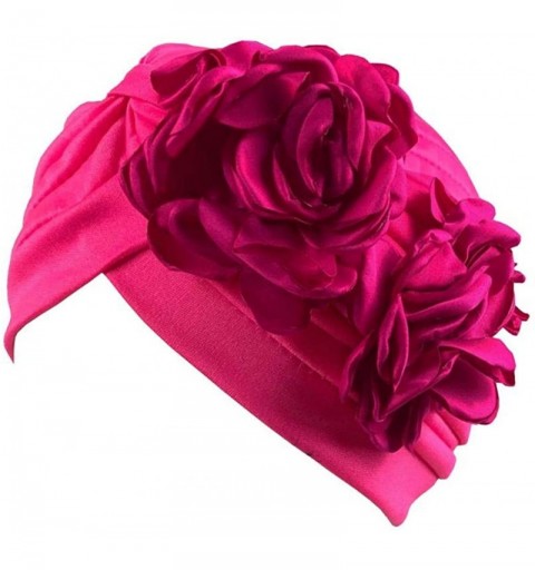 Skullies & Beanies Women Muslim Solid Flowers Cancer Chemo Hat Turban Headbands Hair Loss Wrap Cap - Hot Pink - CM186OL6RYS $...