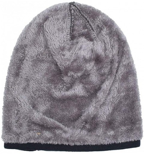 Skullies & Beanies Men Winter Skull Cap Beanie Large Knit Hat with Thick Fleece Lined Daily - F - Grey - C818ZD6C93M $11.53