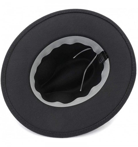 Fedoras Men Women Vintage Felt Fedora Hat Wide Brim Panama Hats with Buckle - Dark Grey - CC18SUIRLRM $13.44
