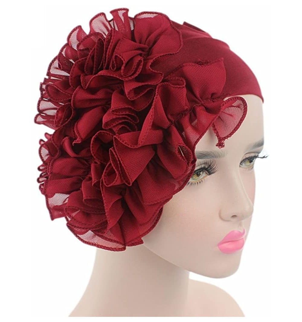 Skullies & Beanies Womens Chemo Turban Headband Scarf Beanie Cap Hat for Cancer Patient - Wine Red - CC186I873EI $10.45