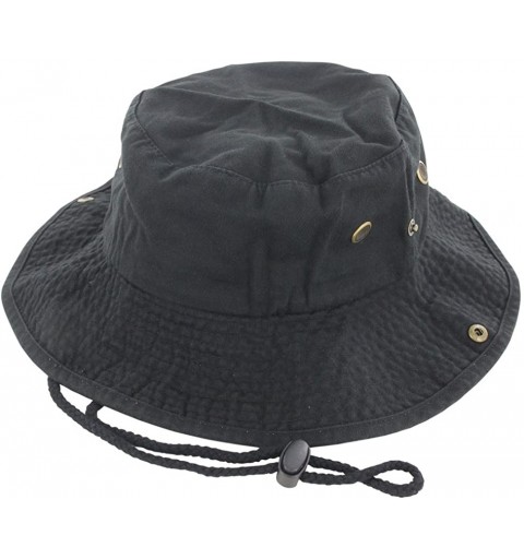 Sun Hats 100% Cotton Boonie Fishing Bucket Men Safari Summer String Hat Cap - Black - C211WT1AGRV $24.13