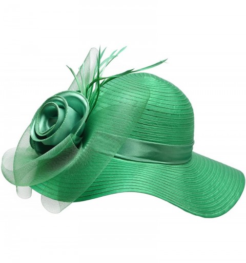Sun Hats Women Satin CRIN Kentucky Derby Wide Brim Sun Hat A433 - Dark Green - CK17YYNSHZ2 $12.40