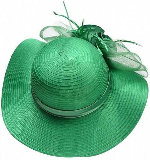 Sun Hats Women Satin CRIN Kentucky Derby Wide Brim Sun Hat A433 - Dark Green - CK17YYNSHZ2 $12.40