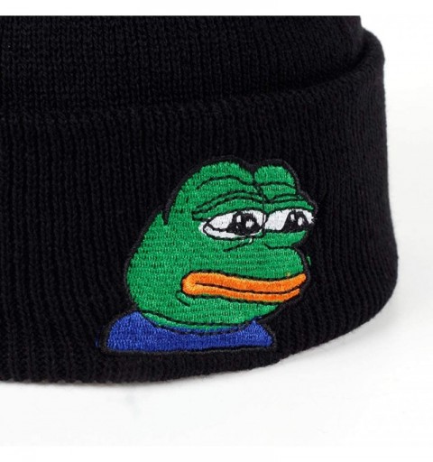 Skullies & Beanies Beanie Hat Sad Frog Embroidery Pepe Hip Hop Winter Keep Warm Knitted Hat - Black - CW18KNNYTLG $20.76