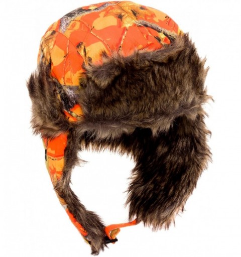 Skullies & Beanies Trooper Ear Flap Cap w/Faux Fur Lining Hat - Orange Camo - CX11P842B7P $10.96