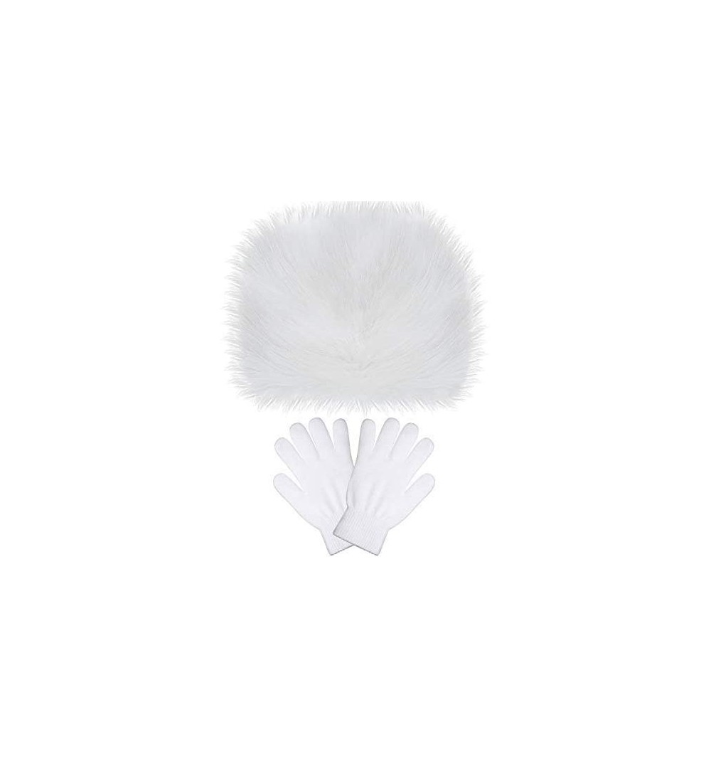 Skullies & Beanies Women's Winter Faux Fur Hat Cossack Russian Style Warm Hat with Wool Gloves - White - CC193LW6Q0A $18.69