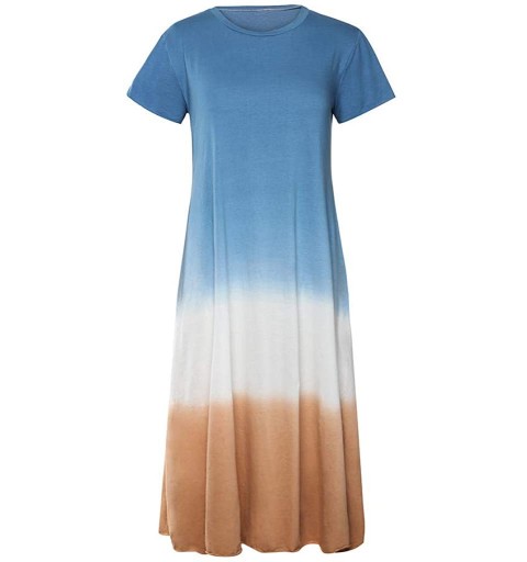 Rain Hats Womens Gradient Color Block Maxi Dress- Patchwork Fall Loose Dress - 3 Blue - CH18UWQEA53 $9.19