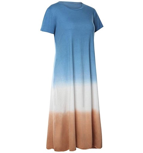 Rain Hats Womens Gradient Color Block Maxi Dress- Patchwork Fall Loose Dress - 3 Blue - CH18UWQEA53 $9.19