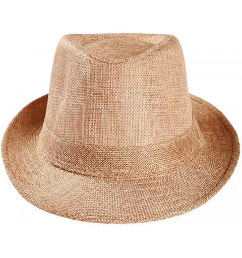 Sun Hats Unisex Trilby Straw Fedora Outdoor Beach Cap Panama Solid Color Sun Hat for Men Women - Khaki - C518RNQIR8N $7.60