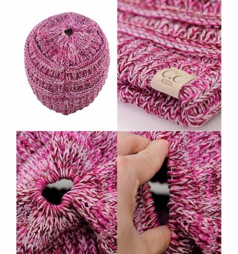 Skullies & Beanies BeanieTail Kids' Children's Soft Cable Knit Messy High Bun Ponytail Beanie Hat - 3 Tone Pink - CB12O8XQX53...