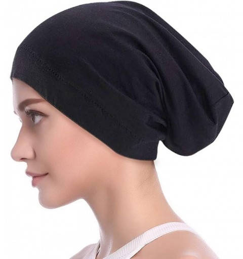 Skullies & Beanies Womens Satin Linning Soft Headwear Cotton Beanie Hat Night Sleep Cap - Black1 - C518UYQWS4Q $7.70