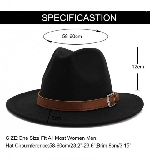 Fedoras Classic Men & Women Wide Brim Fedora Panama Hat with Belt Buckle - Black - C718W3ZOKAQ $11.54