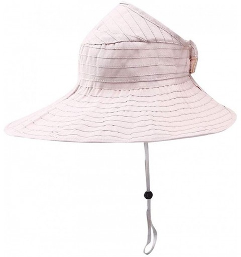 Sun Hats Women Wide Brim Sun Hats Foldable Summer Beach UV Protection Caps with Neck Cord - Light Pink - CA18R76MGS4 $12.05